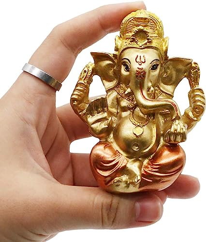 BangBangDa 3.5" H Lord Ganesha Statue for Car Dashboard Decor | with 1pc sticker, Small Ganpati Idol for Car