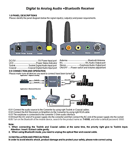 Convertidor de audio digital a analógico Bluetooth 5.0 con salidas RCA y Jack de 3.5mm para TV 2