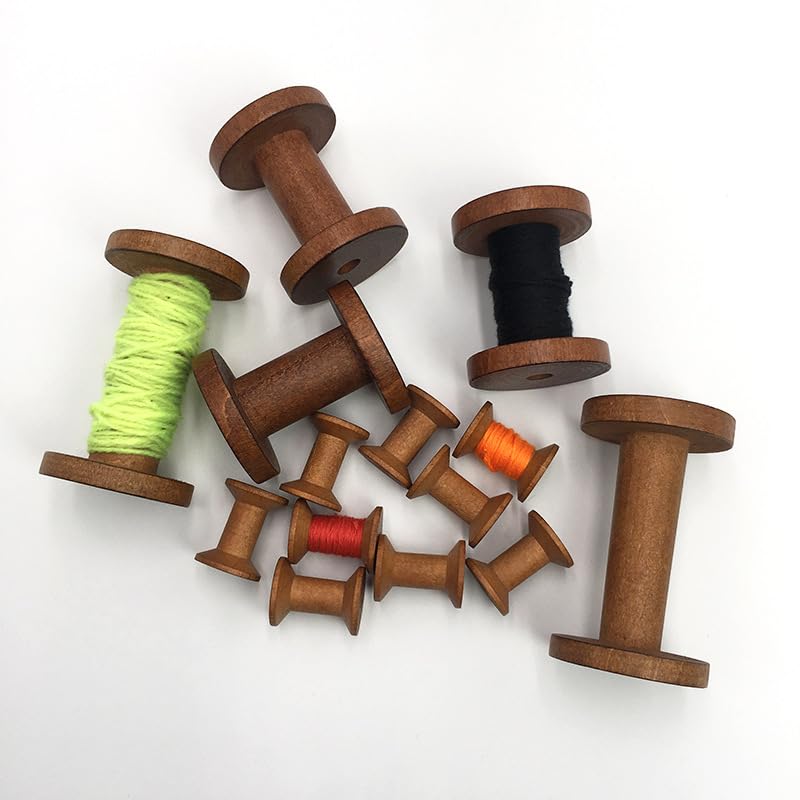 Image of lasenersm 2 Pieces Wooden Empty Spools Vintage Wooden Spools Retro Wooden Thread Spools Embroidery Thread Spool for Textile Wire Weaving Ribbon DIY Crafts Art, 5 x 6cm, Dark Brown, lw2140n5060