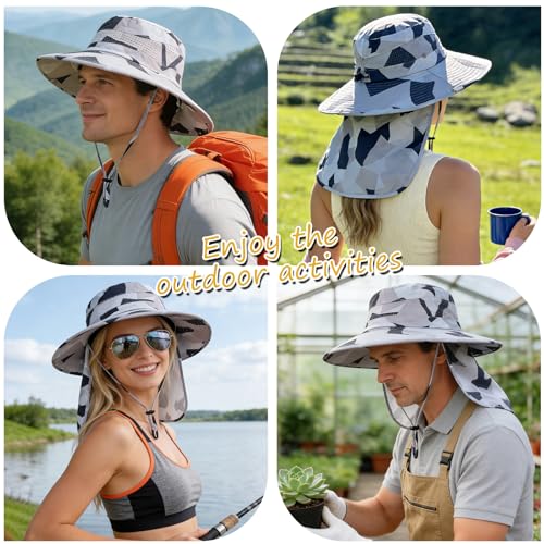 Image of Sun Hats for Men Women, UPF50+ Protection Safari Hat,Wide Brim Fishing Hat with Neck Flap,Bucket Hats for Beach Hiking