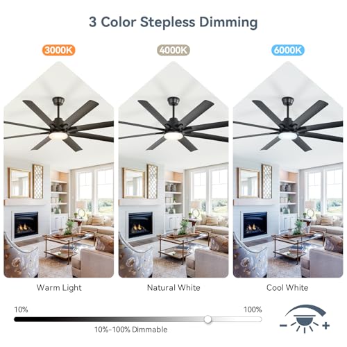 Image of Sofucor 52 Inch Ceiling Fans with Lights, Smart Indoor /Outdoor Ceiling Fan With Remote, Work with Alexa /Google, Quiet Reversible DC Motor, 6-Speed, 8 Blade Black Ceiling Fans for Patio Bedroom Garage