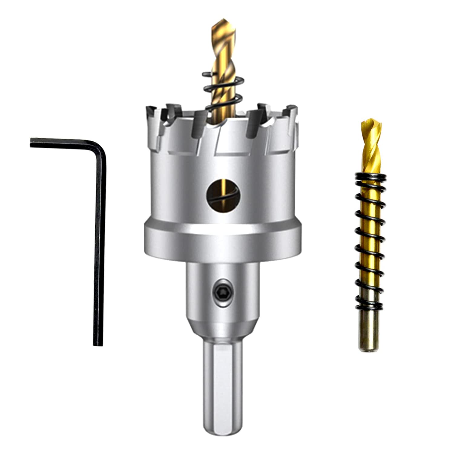 ASNOMY Tungsten Carbide Tipped Hole Saw Drill Bit for Hard Metal, 1-1/2 Inch T.C.T Hole Saw Cutter with 2pcs Titanium-Plated Pilot Drill bit for Metal
