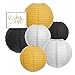 Andaz Press Hanging Paper Lanterns Party Decor Trio Kit with Free Party Sign, Black, Yellow, White, 6-Pack, For Bumblebee Bee Gender Reveal Baby Shower Decorations