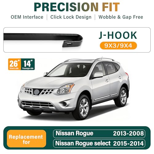 Image of Windshield Wiper Blades Replacement for Nissan Rogue 2008-2013 Rogue select 2014-2015,Original Equipment Replacement Front Rear Wiper Blade Set - 26 inch 14 inch 12 inch (Set of 3)