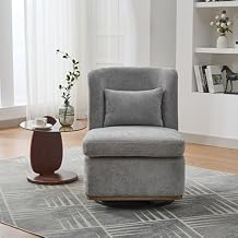 25.2 Modern Chenille Armless Swivel Accent Chair - 360 Metal Base, Comfy Cushion, Pillow Included | Perfect for Living Room, Bedroom, Office, Lounge Grey