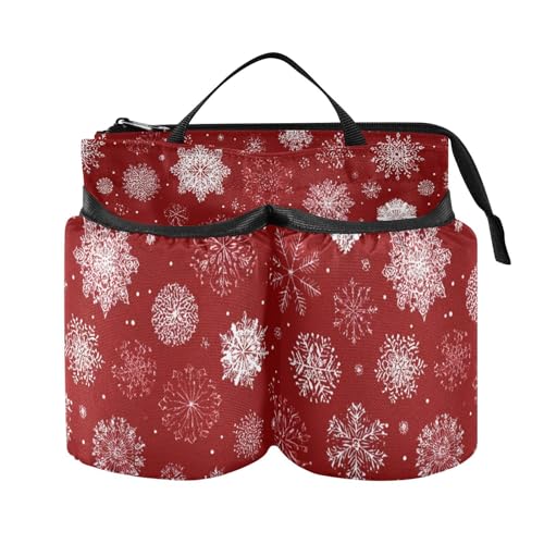 Image of Luggage Cup Holder for Suitcases Free Hands Suitcase Cup Holder Travel Luggage Drink Holder Portable Luggage Cup Caddy Bag Carrier with Handle Red Christmas Snowflakes