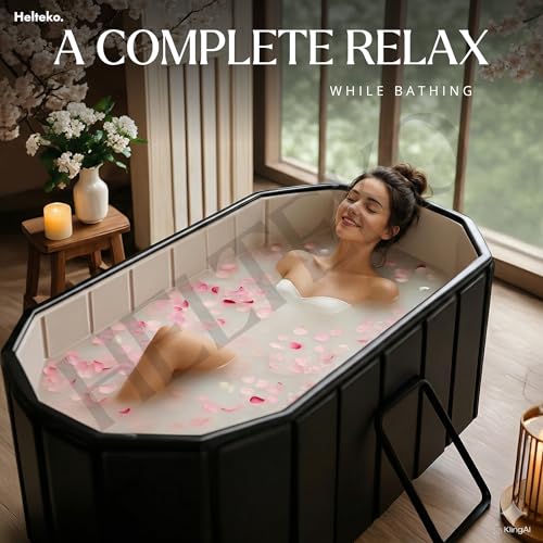 Image of Helteko Bath Tub for Adult for Bathroom, Foldable Tub for Home Use with Drainage Hole, Thickened Insulated Ice Bath Tub, Inflatable BathTub for Adults, Ice BathTub for Adults (Black Titan)