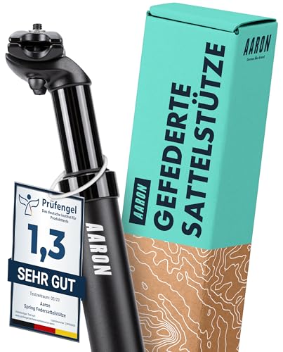 AARON Spring Federsattelstütze mit 31,6mm Durchmesser | Gefederte Aluminium Sattelstütze mit 350mm Länge | Fahrrad Sattelstütze gefedert für E-Bike, MTB, Trekking Citybike u.v.m. Schwarz