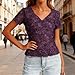 Mesh Short Sleeve Tops for Women Lace Sexy Sheer Tight Tops See Through V Neck Shirt Summer Party Club Outfits Purple