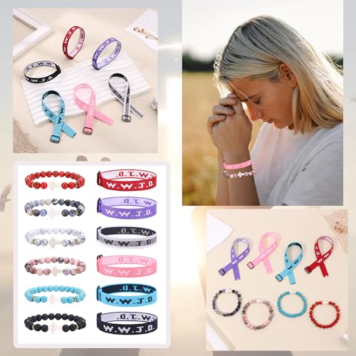 MOZAKA 12 PCS WWJD Braided Rope Bracelet Cross Pendant Beads Stretch Bracelet for Women Men What Would Jesus Do Religious Jewelry Gift2
