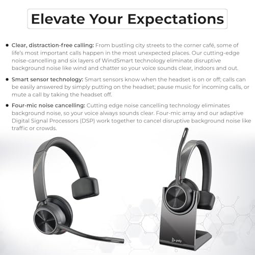 Poly Voyager 4310 UC Wireless Headset + Charge Stand - Connect to PC/Mac & Cell Phone, Single-Ear Headset with Mic + Charging Station + USB A to C Adapter + USB C-C Cable + Pouch + Microfiber Cloth