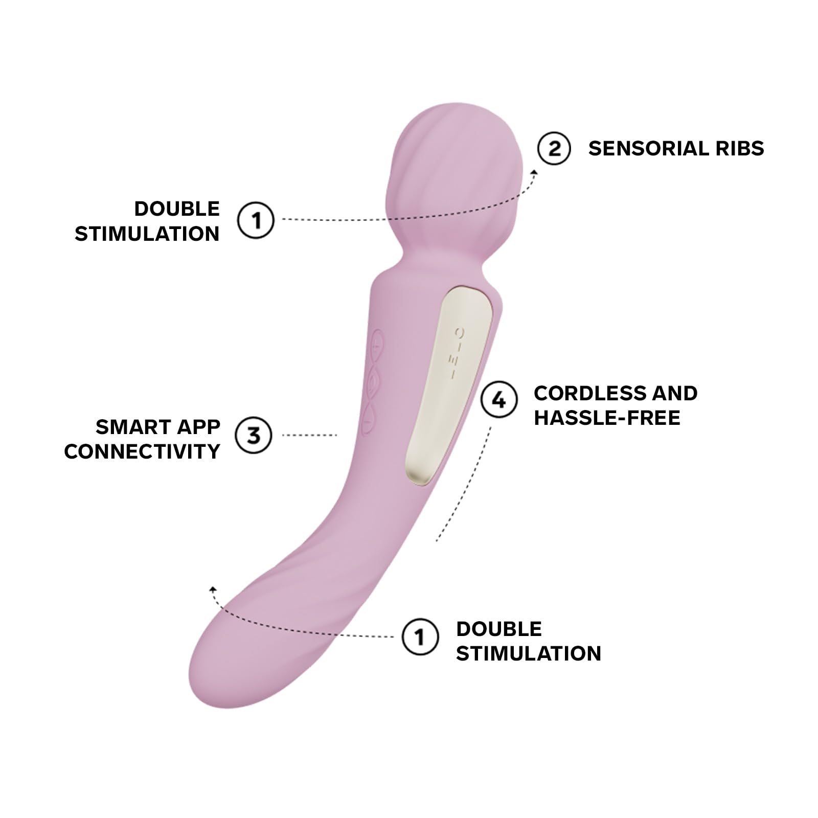 LELO SWITCH, Masajeador Varita Femenino de Dos Extremos, Vibrador doble con Conexion por Bluetooth y 12 Modos de Placer, Dildo Vibrador, Vibradores (Soft Pink)