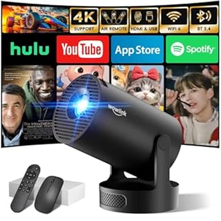 [Apps integrate & 2026 Upgraded] Mini Proiettore con WiFi 6 Bluetooth 5.4 Support 4K 1080P Auto Keystone Rotabile 180° Proiettore Portatile Compatibile con HDMI/TV Stick/Memory Stick/Laptop, Nero