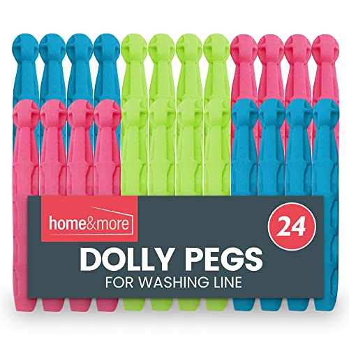 SOL 24pk Dolly Pegs for Washing Line, Heavy Duty Plastic Clips for Clothes. Extra Strong Grip, Weather-Resistant, Ideal for Drying Laundry Outdoors or Indoors, Keeps Clothing Secure in All Conditions