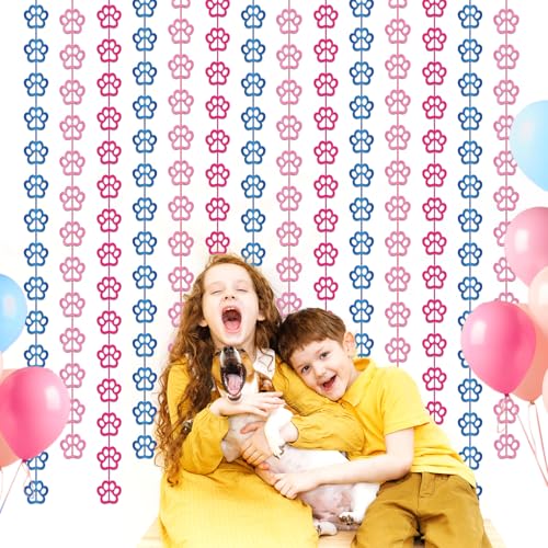2 Pack Paw Birthday Decorations Blue and Pink Dog Paw Tinsel Foil Fringe Curtains Photo Booth Prop Party Supplies Dog Themed Party Backdrop Streamer for Kids Paw House Doorway Room Decor 3.3 x 6.6 ft