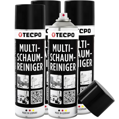 TECPO 4 detergenti multipli in schiuma, 500 ml, detergenti per interni, plastica, dischi, tappezzeria, vetro, metallo e detergente attivo