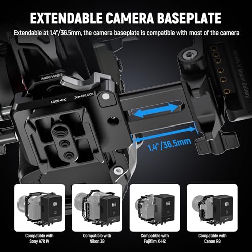 Image of NEEWER PS015 PRO V Mount Battery Plate with Arca Type Quick Release Plate & Cleaning Cloth, Foldable V Lock Mounting Adapter for NEEWER PS099E Compatible with DJI RS4 RS3 Gimbal Camera Cage Video Rig