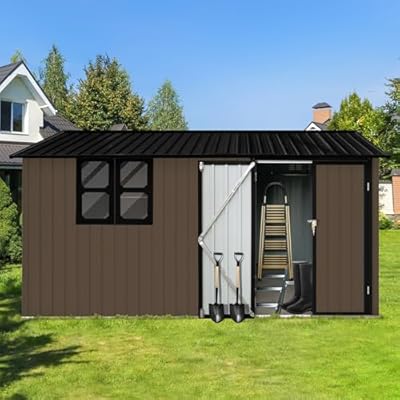 Jintop 10x12 FT Metal Aluminum Outdoor Storage Shed,Waterproof Tool Sheds with Window,Heavy-Duty Sheds Unit w/Door and Vents,for Storing