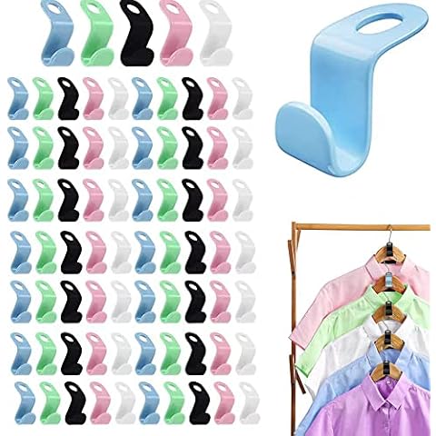 75 x Hanger Connectors, Hook Extension Clip, Wall Bracket, Hanging Hook, Hanger Connector, Organizer to Prevent Hangers from Falling (5 Colours) Cover