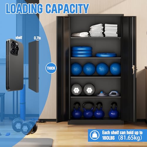 SUPEER Metal Storage Cabinet with 2 Door and 4 Adjustable Shelves,180CM Tall Steel Cabinet for Warehouse,Garage,Home,Office,Easy Assemble Required(Black) 7 SUPEER Metal Storage Cabinet with 2 Door and 4 Adjustable Shelves,180CM Tall Steel Cabinet for Warehouse,Garage,Home,Office,Easy Assemble Required(Black) - Image 7