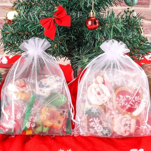 Image of Dealglad 50pcs Drawstring Organza Jewelry Candy Pouch Christmas Wedding Party Favor Gift Bags (6x8 inch, White)