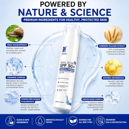 Image of Snail Secret Sunscreen SPF 50+ PA++++ 50ml | Broad Spectrum UVA UVB Sun Protection for Face-Body | Fast Absorbing No White Cast Sunscreen | Water Resistant for Oily /Dry Skin | Men-Women