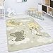 Paco Home Tapis Enfant Tapis Chambre Enfant Étoile Nuage Lune Tigre Éléphant Beige Blanc, Dimension:155x230 cm