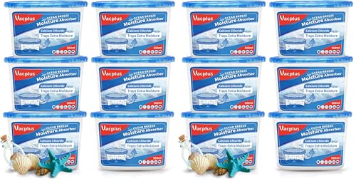 Image of Vacplus Moisture Absorbers 12 Pack, Portable Humidity Absorber Boxes for Your Bathroom, Closet & Car, Dehumidifier with Ocean Fragrance, 10.5 Oz