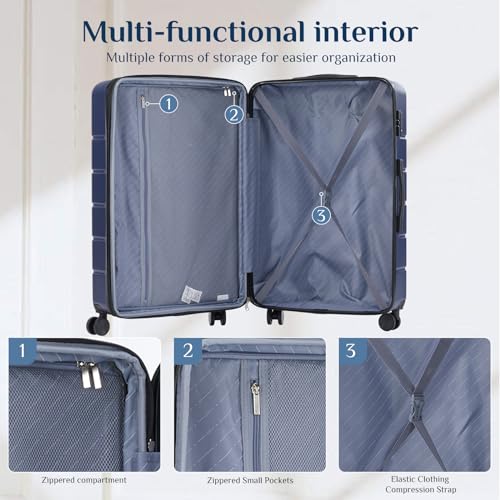 OLIXIS 24-Inch Hardside Luggage with 4 Double Spinner Wheels, Expandable and TSA Lock, Hard Shell Lightweight Roller Suitcase, Blue3