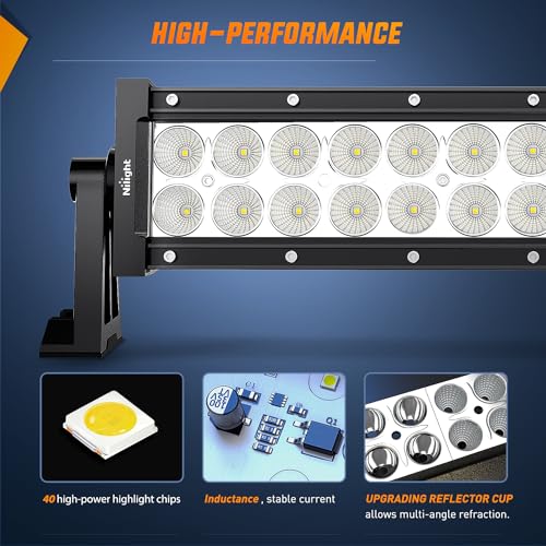 Nilight 50Inch 288W Curved Spot Flood Combo Led Light Bar Off Road Driving Lights Boat Lights Fog Light 12V On/Off 5 Pin Rocker Switch Power 12AWG Wiring Harness Kit-1 Lead for Trucks,2 Years Warranty