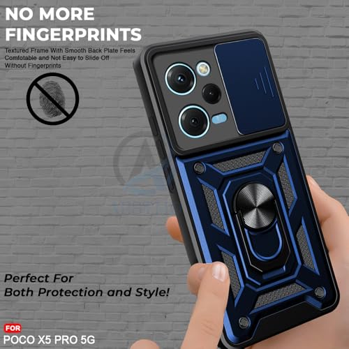 Image of AESTMO Tough Armor Poco X5 Pro 5G / Redmi Note 12 pro 5G Bumper Back Case Cover | Sliding Camera Shield Cover | 360 Degree Protection Back Case Cover for Poco X5 Pro 5G / Redmi Note 12 pro 5G (Blue)