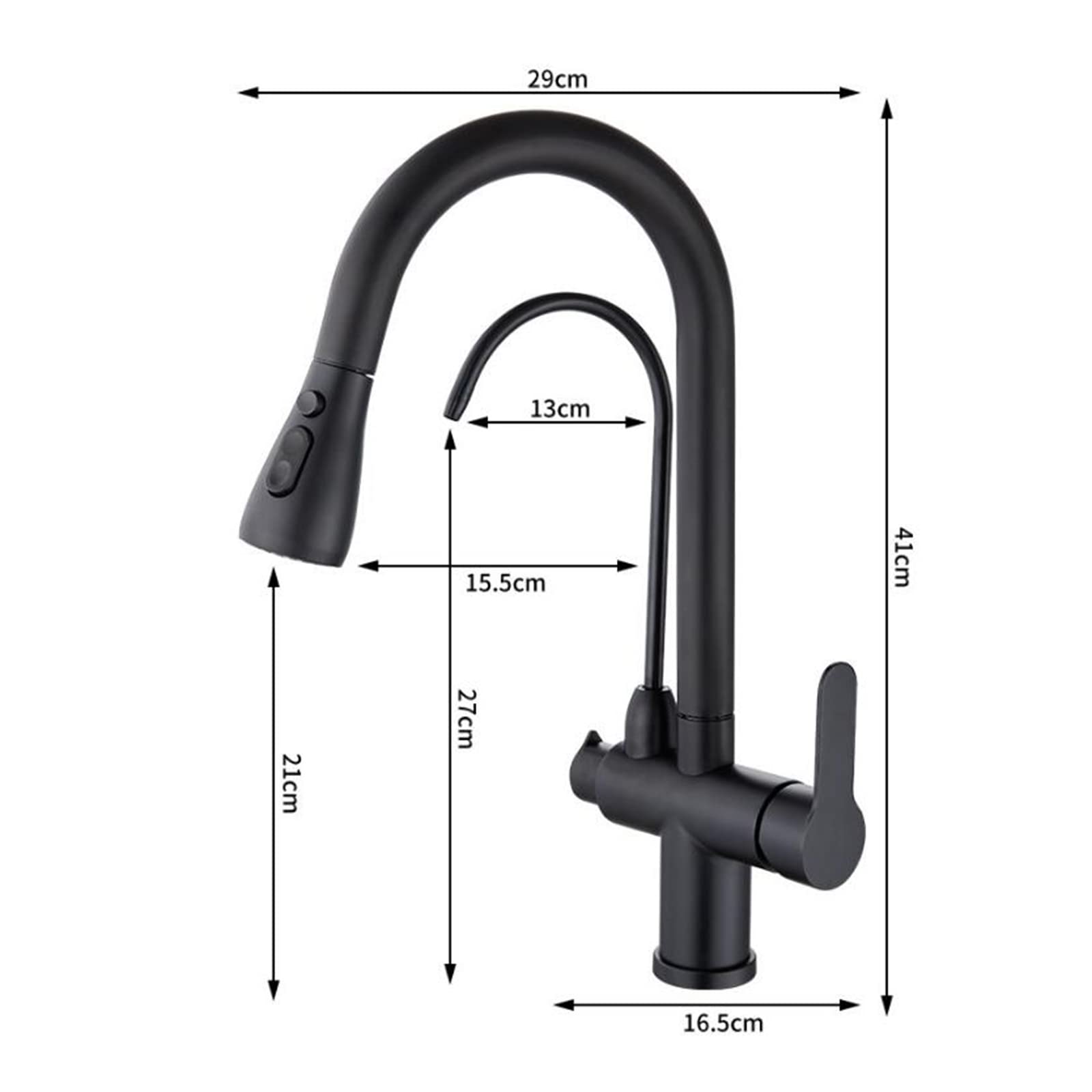 Rubinetti da cucina a 3 vie con doccetta estraibile, rubinetto da cucina Rubinetto depuratore d'acqua in acciaio inossidabile Girevole multifunzione 3 in 1 Rubinetto for lavello da cucina Nero