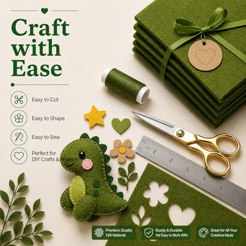 Image of Moss Green Large Felt Fabric 36 inch x 36 inch (1 Square Yard), 1mm Stiff Felt Sheet, Nonwoven Fabric for Crafts, DIY Projects, Art, Sewing, Lining & Decorations