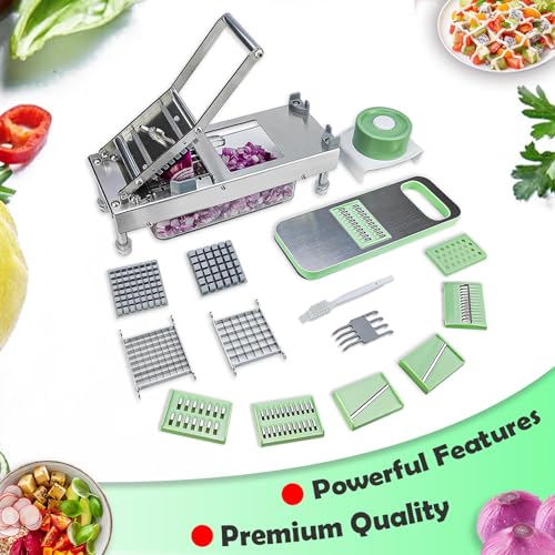 Image of Stainless Steel Vegetable Chopper, Pro 14-in-1 Veggie Chopper With 8 Blades, Onion Chopper with Container, Food Chopper Vegetable Cutter, Grater, Dicer, Mandoline Slicer, Sturdy and Easy to Clean