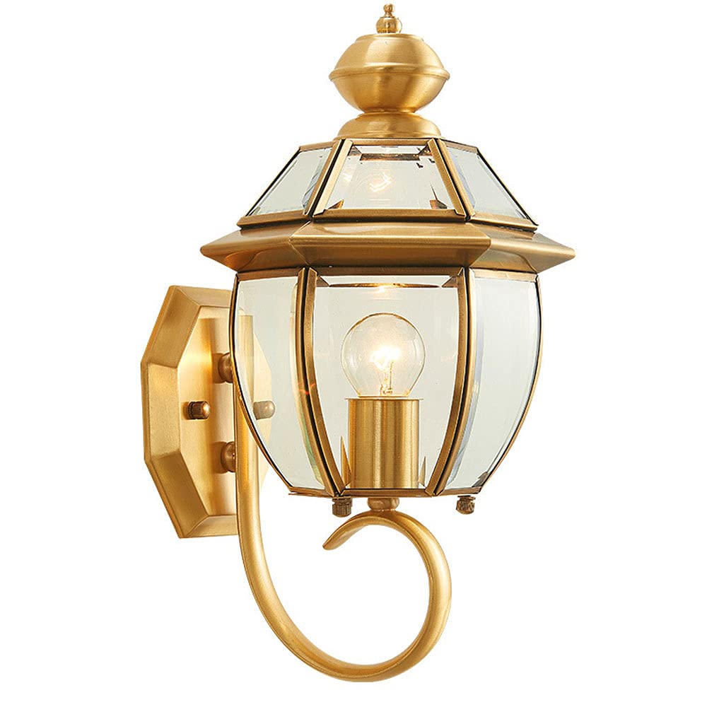 JYBNBBE Wall Sconces, European Golden Brass Outdoor Wall Lantern Six-Sided Transparent Glass Lampshade Wall Sconce Waterproof and Dustproof Wall Lamp Villa Front Door Corridor Lighting