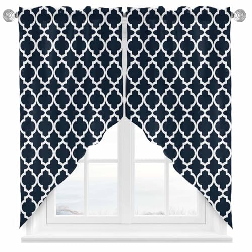 Navy Blue Morocco Swag Valances for Windows, Modern Farmhouse Minimalist