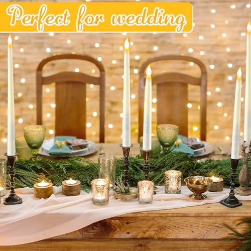 Image of Tuanse 80 Pcs Flameless LED Taper Candles Battery Operated Candles Bulk 12.8 /10.8 /9.7 /8.5'' Flameless Candlestick Flickering Fake for Christmas Church Wedding Party Battery Not Include(Beige)