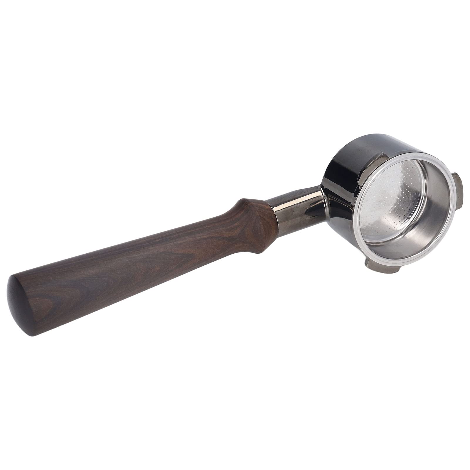 Portafiltro per caffè Portafiltro senza fondo in lega di zinco ergonomico con manico in palissandro nero da 51 mm per macchine da caffè