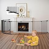 Kfvigoho Baby Gate 27.5'-199' Extra-Wide Playpen with Stands, Play Yard Child Safety Fence, Dog Gate with Auto-Close Door, Double Locking System for Fireplace, Foldable 8 Panels, Black 29' Height