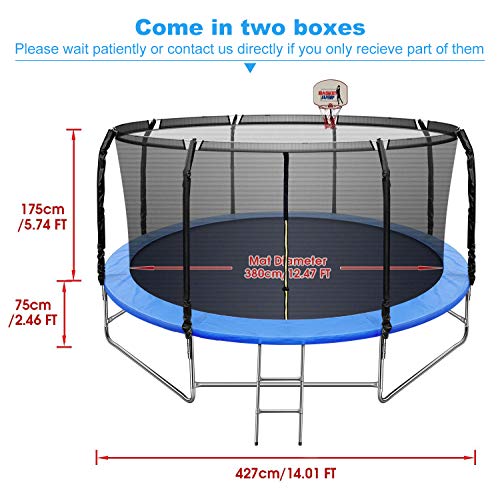 TRIPLE TREE 14 FT Trampoline with Basketball Hoop, Safety Enclosure Net, Waterproof Mat and Ladder, Basketball Trampoline for Kids/Adults, Outdoor Backyard Trampolines, 800LBS Capacity 5-6 Kids