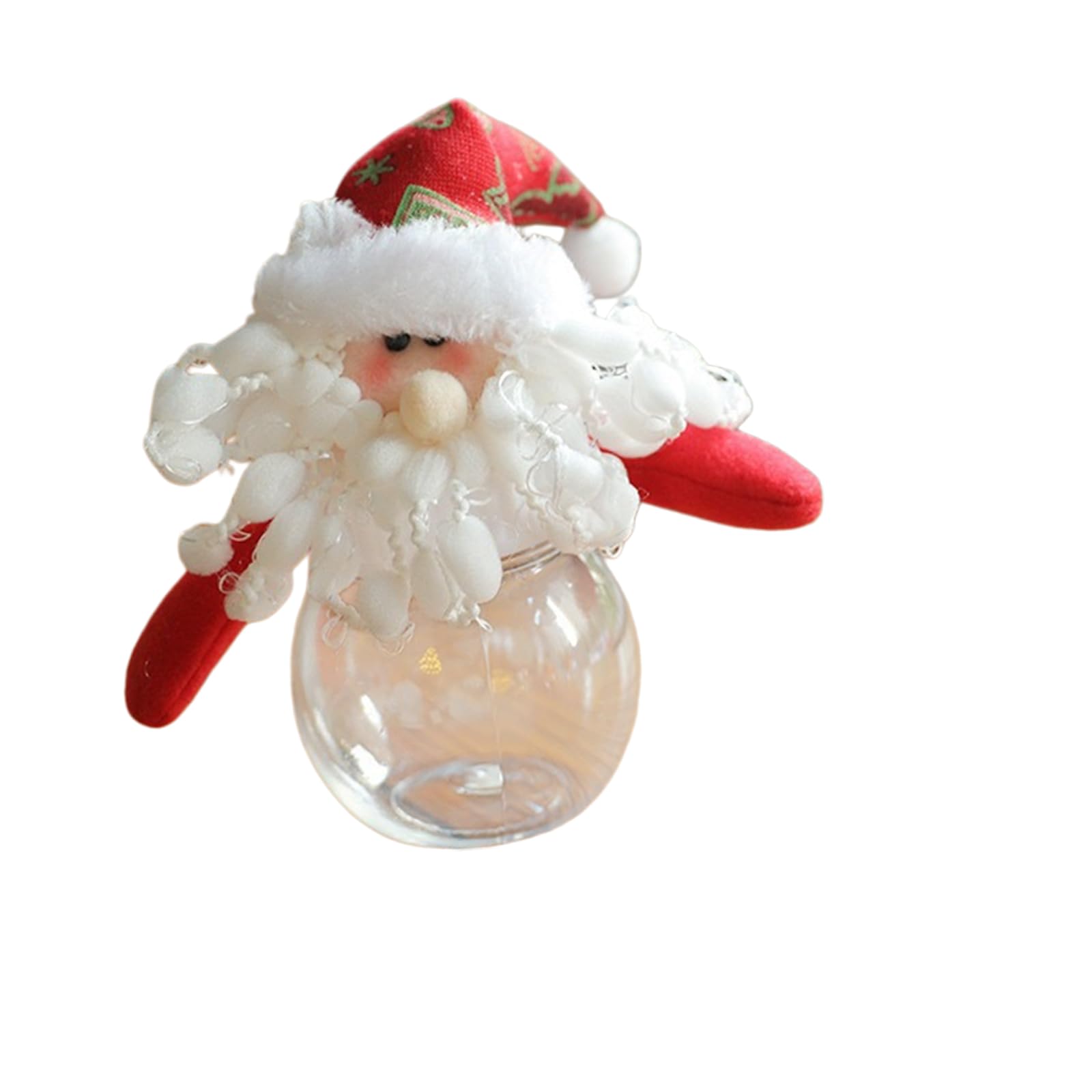 Candy Container with Clear Jar Body and Plush Holiday Lid Accent, Christmas Table Decor for Sweets and Fillers Christmas Candy Jar Holiday Treat Holder Clear Decorative Storage Container Tabletop Home