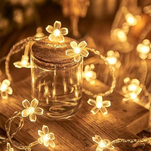 ENLACE Lichterkette Blumen, 2M 10 LED Kirschblüten Lichterketten Batteriebetrieben, Warmweiß Dekorative Lichter für Garten, Hochzeit, Innen, Außen, Terrasse, Bäume, Party Deko