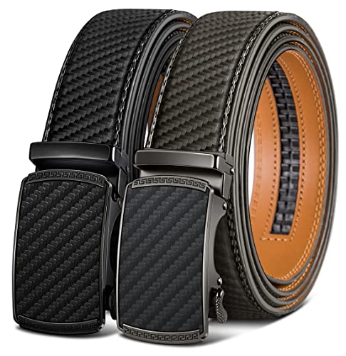 Image of BULLIANT Men's 2-Pack Ratchet Leather Belt Trimmable 1 3 /8 inch-Gift Boxed