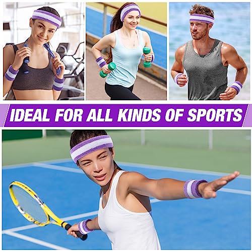 Image of Eurzom 36 Pcs Neon Sports Sweatbands Set Include 12 Striped Sweat Absorbing Headbands 24 Wristbands Athletic for Men Women Basketball Tennis Running Glow Party
