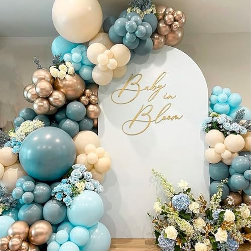 Image of PartyWoo Blue and Gold Balloons, 140 pcs Boho Blue and Chrome Gold Balloons Different Sizes Pack of 18 Inch 12 Inch 10 Inch 5 Inch for Balloon Garland Arch as Birthday Decorations, Party Decorations