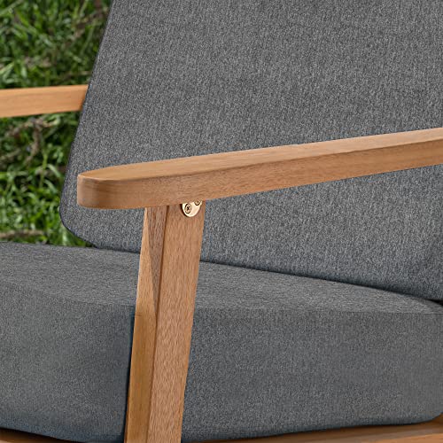 Royal Garden Mid Century Eucalyptus Wooden Rocking Chair With Weather Resistant Cushions Outdoor Patio And Porch Seating, Teak Finish (Gray) #TOP3