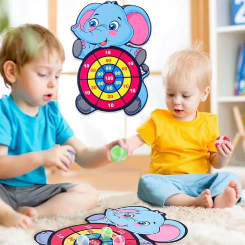 Image of Dart Game for Kids, Elephant Design Sticky Ball Target Board with 3 Balls, Indoor Outdoor Activity for Boys Girls Age 3-12, Fun Party Game for Hand Eye Coordination Training, Polyester Material