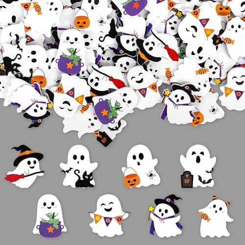 Whaline 160Pcs Halloween Foam Stickers 8 Designs Funny Ghost Self-Adhesive Decals for Home Party DIY Crafts Supplies