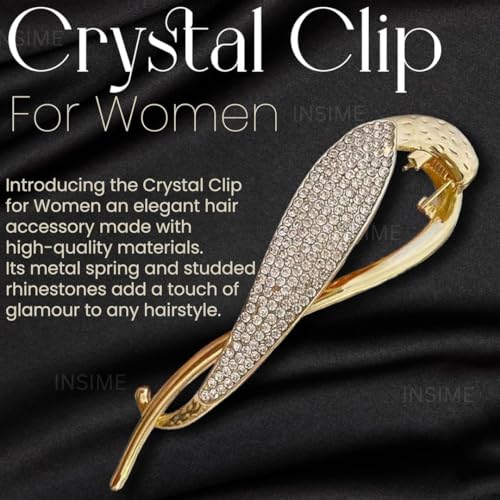 Image of INSIME Rhinestone stone hair clips for women Stylish | Sparkling Big French barrette hair bun clips | Fancy metal hair clips bun accessories Korean banana hair clip for wedding