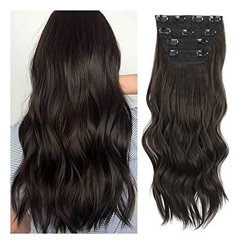 Image of Women Hair Extension Wavy Dark Brown 20 Inches Thick Hairpiece With 5 BB Clip /Hair Extension for Women Party /Halloween /Christmas